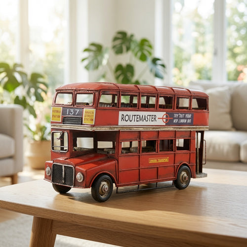 Vintage Metal Double Decker Bus Showpiece