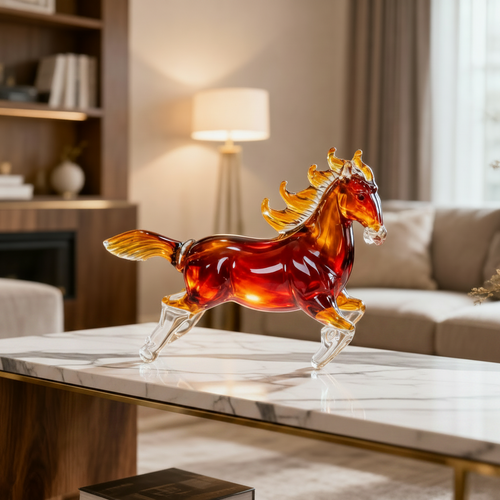 Amber & Crimson Red Art Glass Horse Sculpture