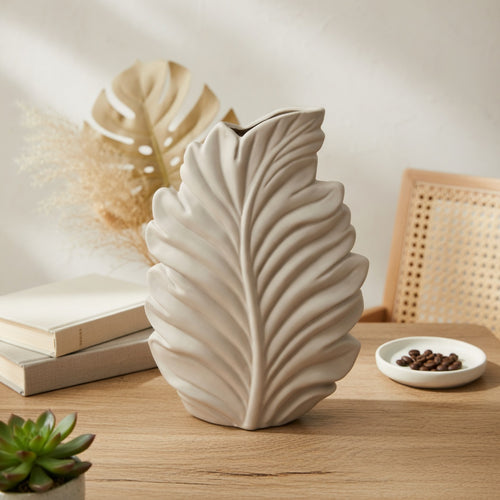 Elegant Leaf Textured Ceramic Vase