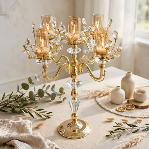 Imperial 5-Light Gold Candle Stand with Crystal Accents