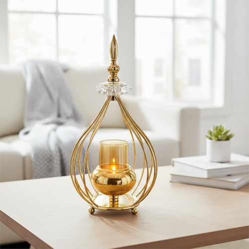 Elegant Amber Glass Cylinder Candle Stand