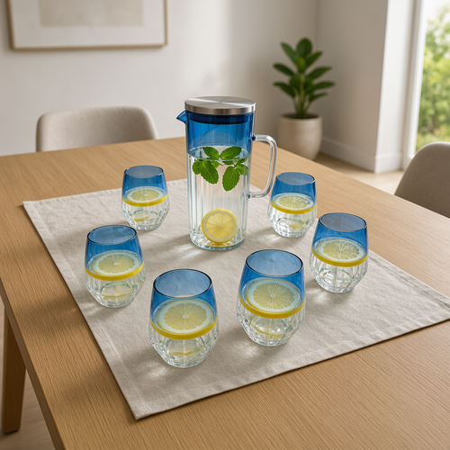 Coastal Breeze Glass Beverage Dispenser Set of 7