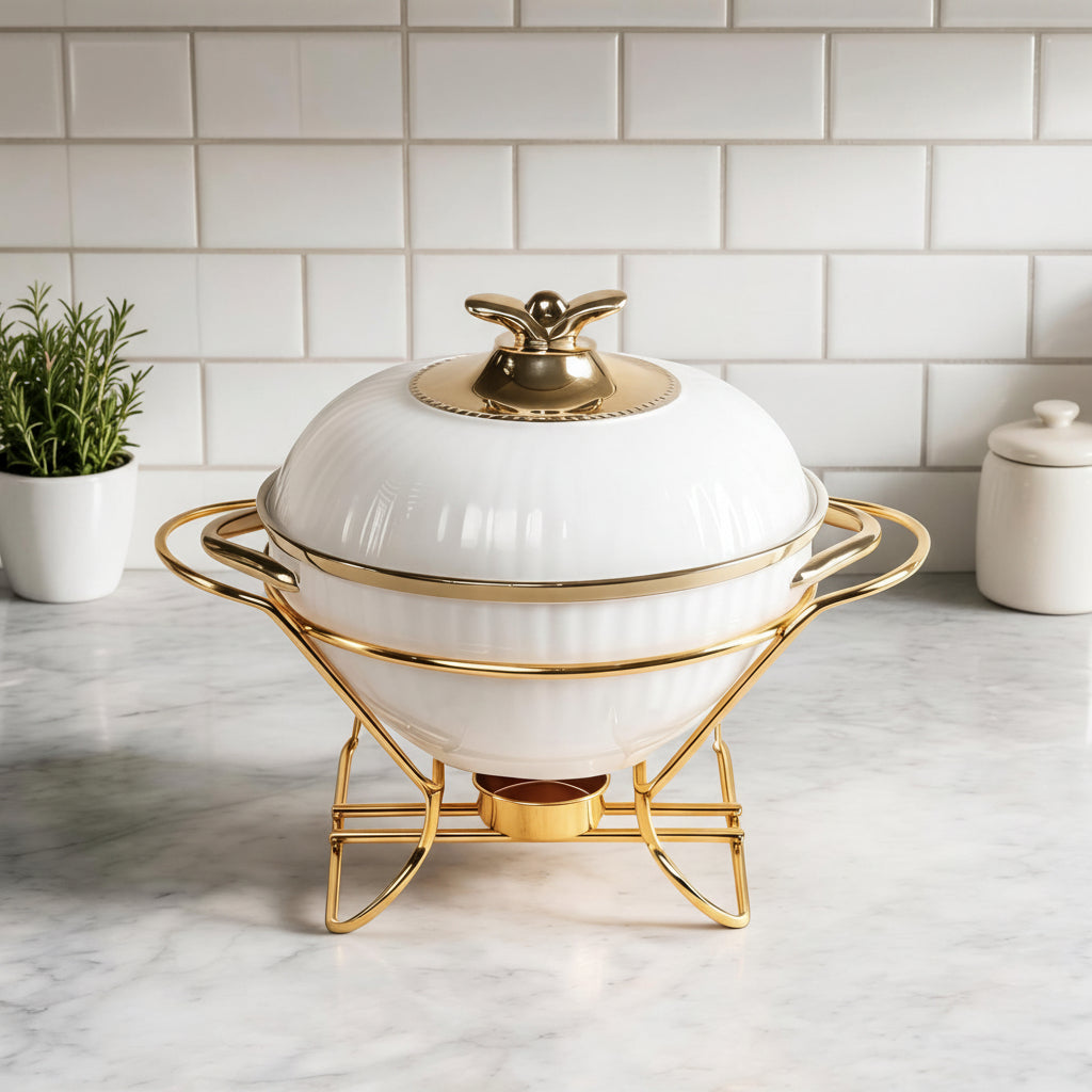 Royal Buffet Chafing Dish with Gold Plated Stand