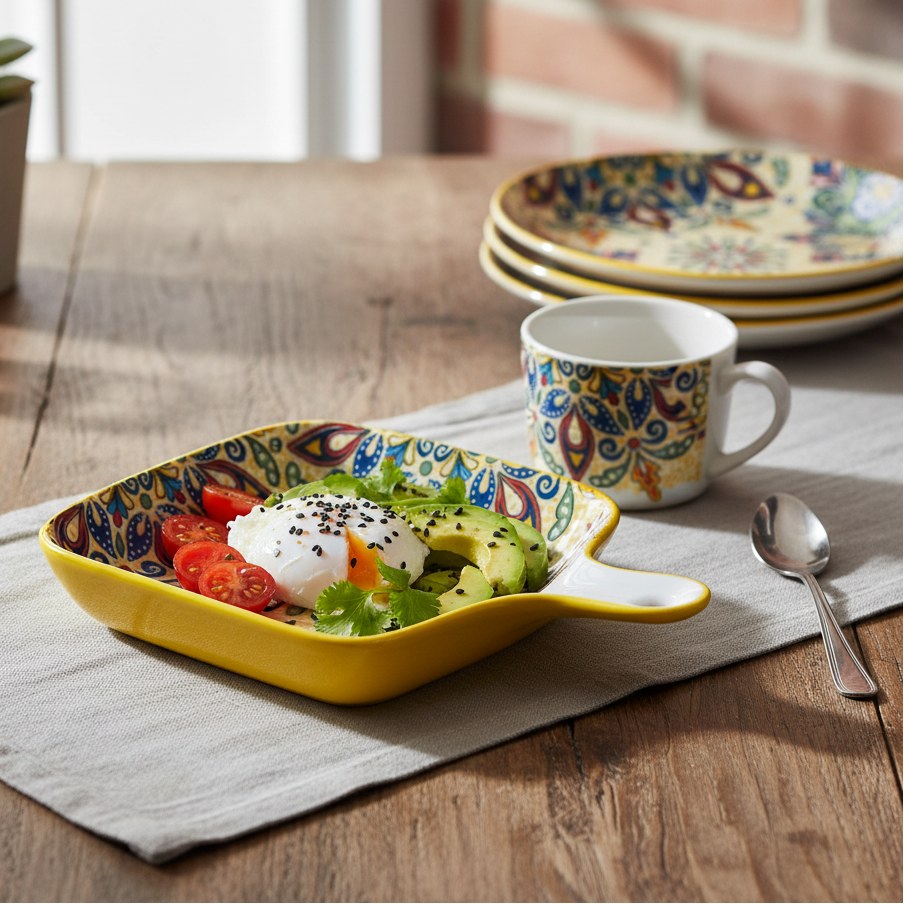 Modern Yellow Serving Tray with Handle 9 Inch