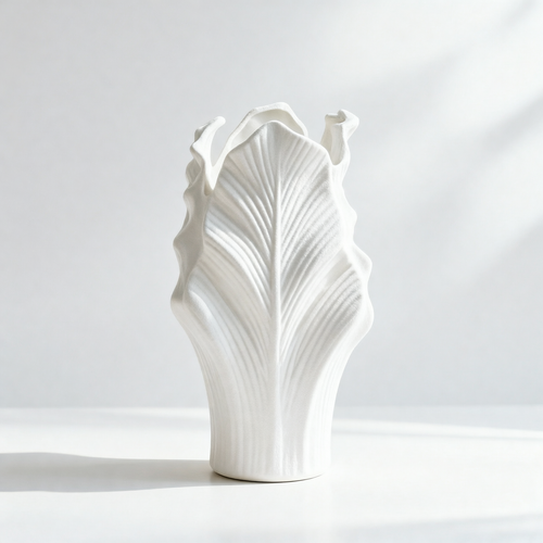 Modern Textured White Leaf Vase