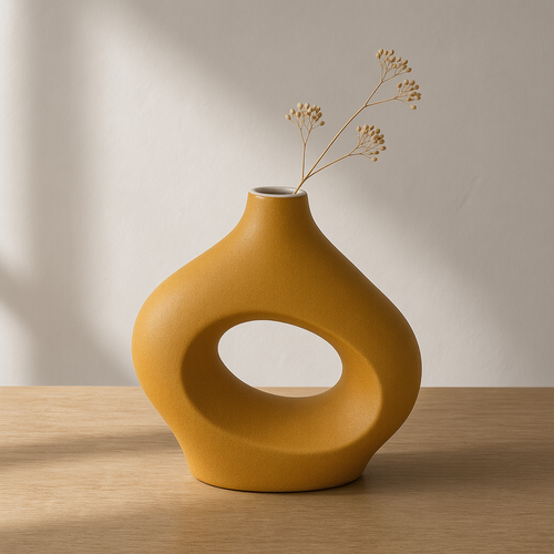 Hollow Oval Textured Ceramic Vase