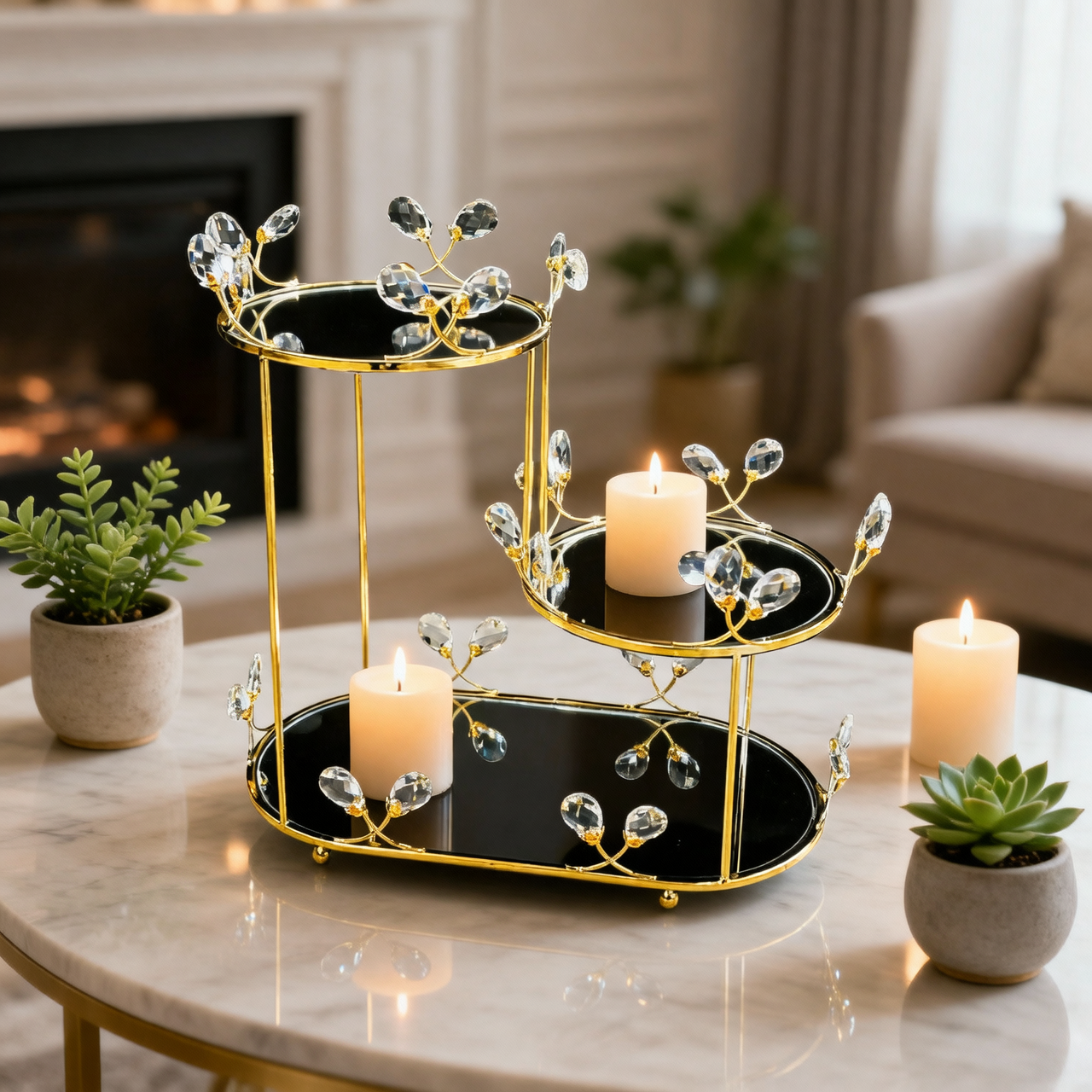 Luxury Gold 3 Tier Mirrored Vanity Tray