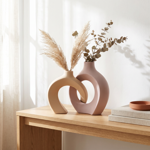 Modern Interlocking Abstract Ceramic Vase Set of 2