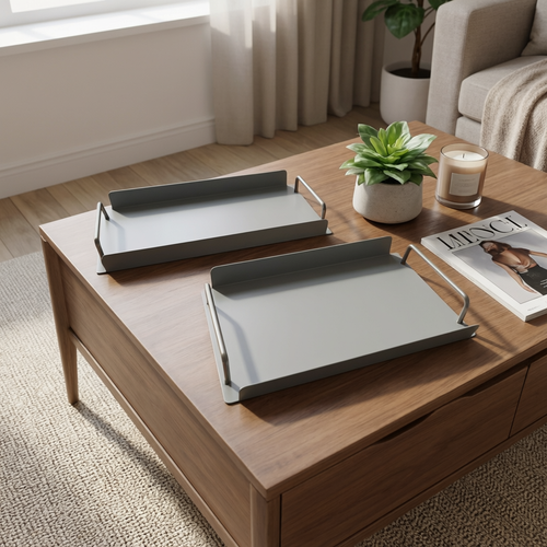 Modern Matte Slate Gray Serving Tray Set of 2