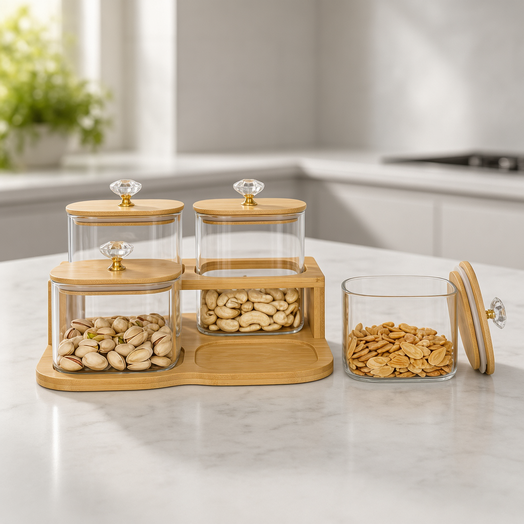Luxury Airtight Canister Set with Bamboo Organizer Tray Set of 4