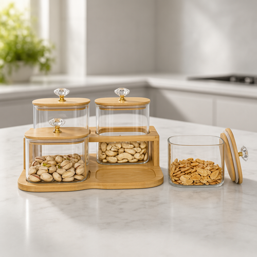 Luxury Airtight Canister Set with Bamboo Organizer Tray Set of 4
