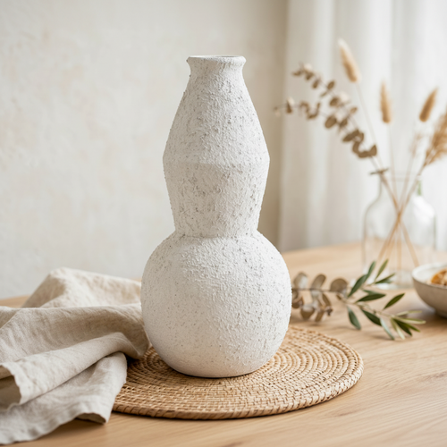 Off-White Textured Gourd Vase