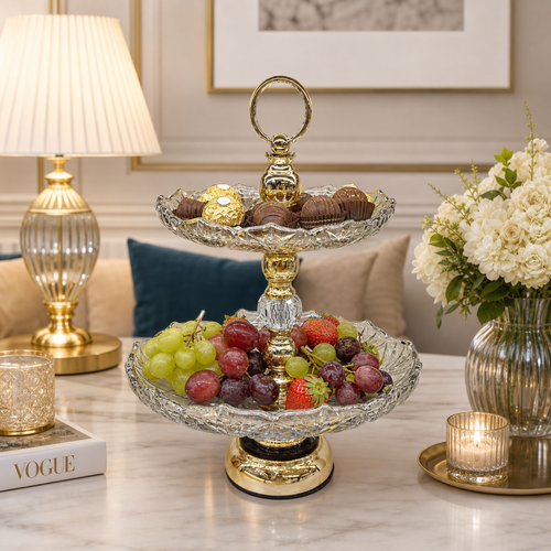 Elegant Crystal & Gold 2 Tier Dessert Stand
