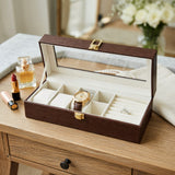 6 Slot Classic Brown Watch Box with Display Window