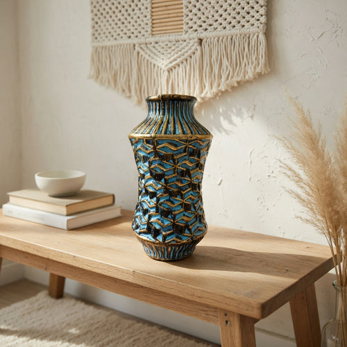 Luxury Blue & Gold Textured Vase
