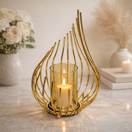 Golden Flame Glass Candle Holder