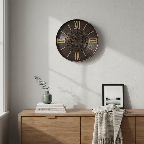 Vintage Gear Wall Clock with Roman Numerals
