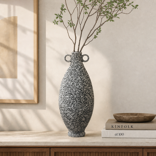 Elegant Charcoal & Cream Textured Vase