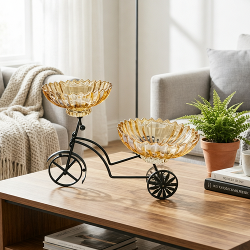 Bicycle Dual Amber Glass Serving Bowls with Stand