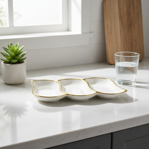 Luxury Ceramic 3 Compartment Leaf Serving Platter
