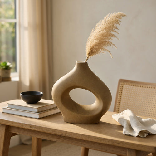 Hollow Oval Textured Ceramic Vase