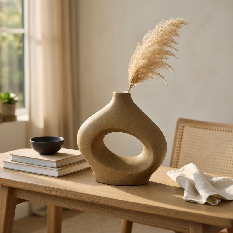 Hollow Oval Textured Ceramic Vase