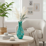 Elegant Turquoise & Gold Swirl Glass Vase