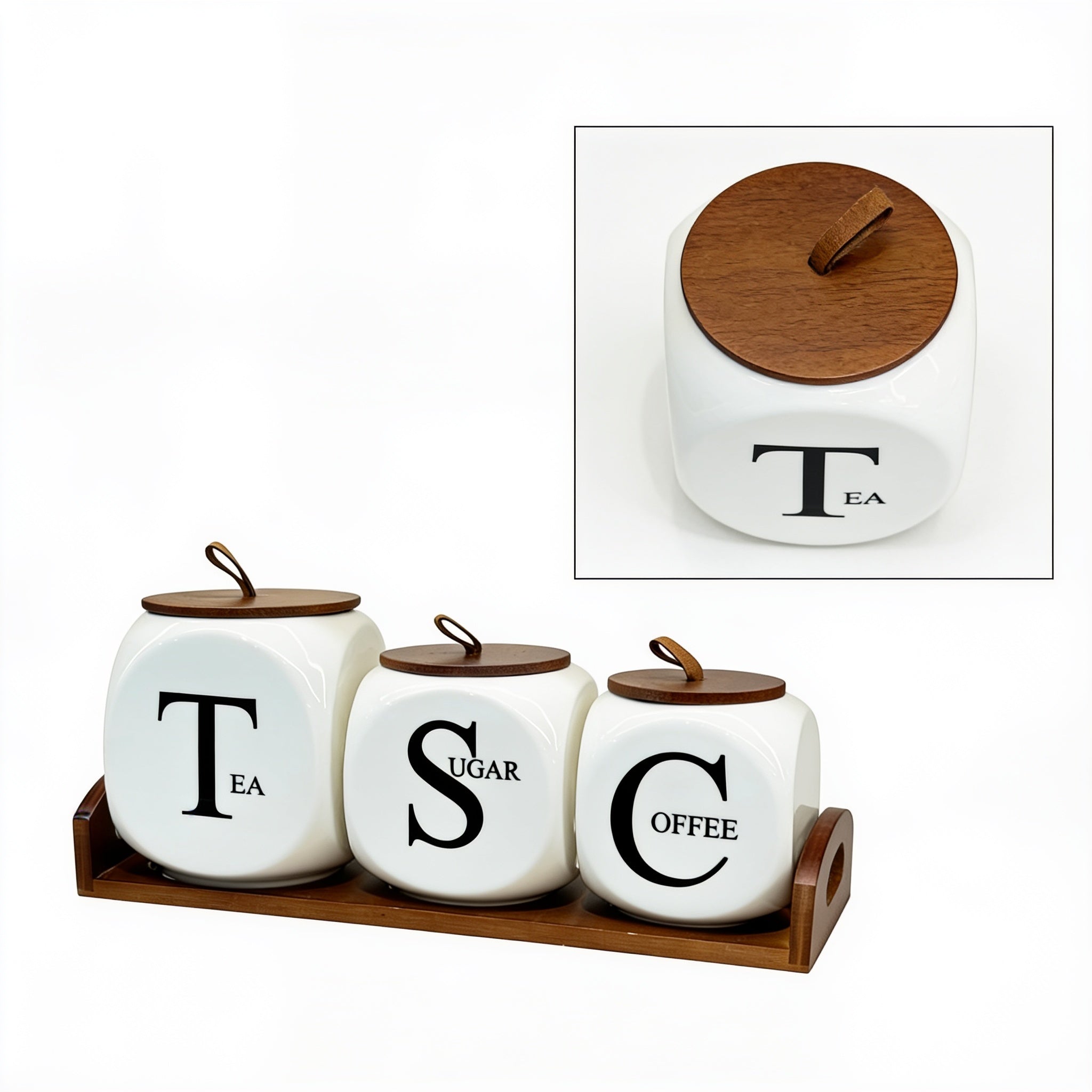 3 Piece Square Kitchen Canister Set With Tray