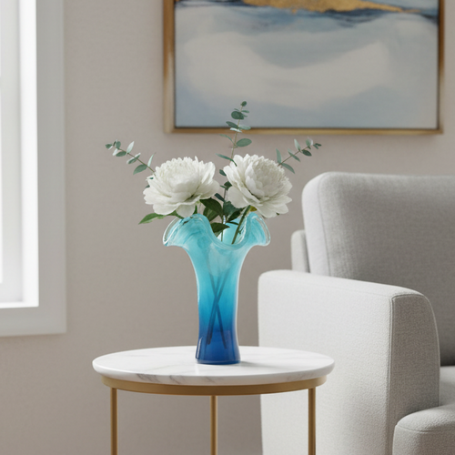 Azure Blue Wave Glass Vase