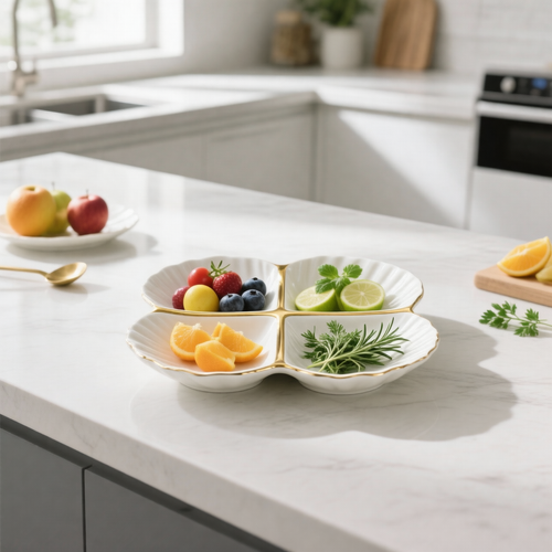 Elegant Gold Petal Divided Serving Tray