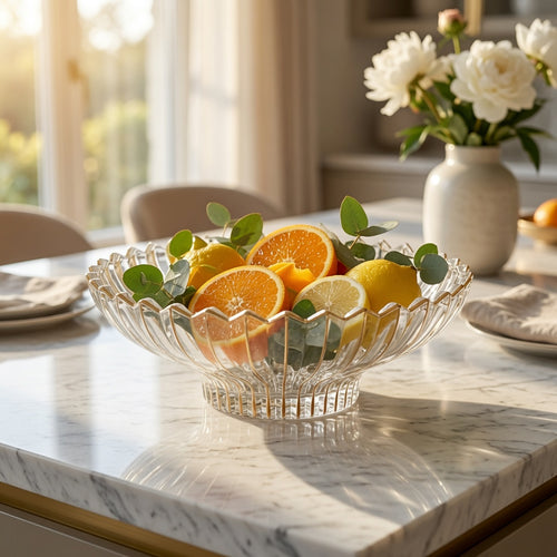 Elegant Glass Serving Bowl with Gold Rim