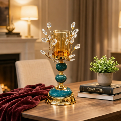 Elegant Emerald Glaze Pillar Candle Holder