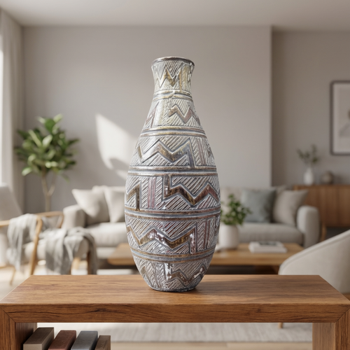 Rustic Geometric Textured Ceramic Vase