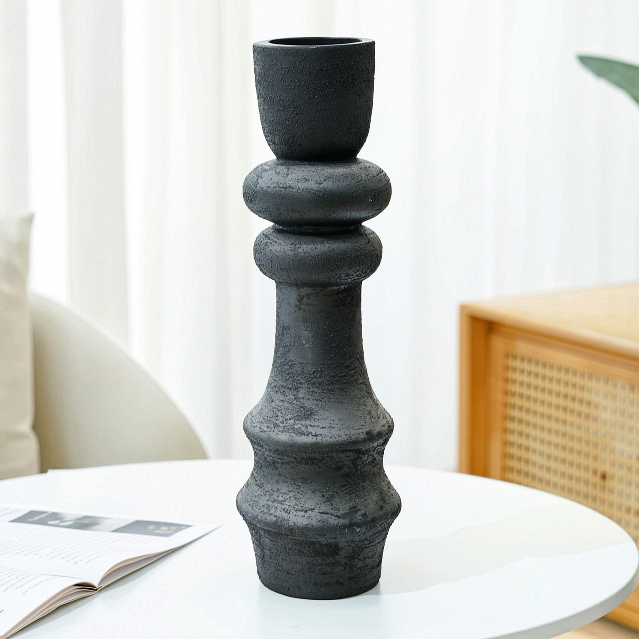 Textured Black Sculptural Vase