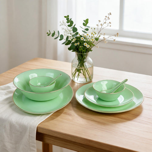 Modern Jade Opal Dinnerware Set with Gold Accents 33 Pcs