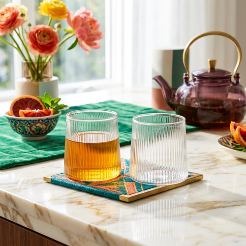 Elegant Ribbed Conical Glass Set of 6