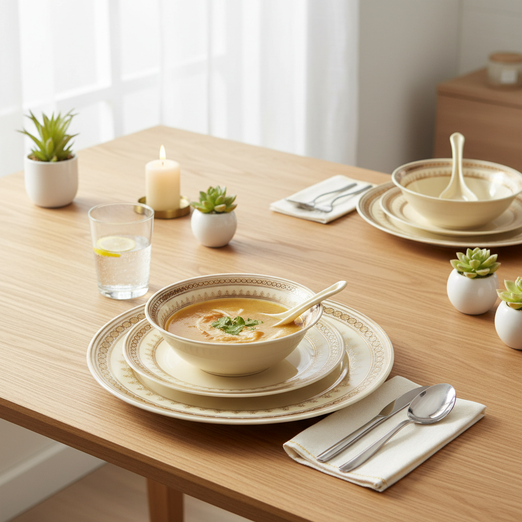 Modern Royal Gold & Ivory Crown Fine Dinnerware Set 35 Pcs