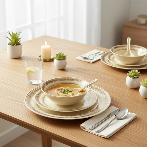 Modern Royal Gold & Ivory Crown Fine Dinnerware Set 35 Pcs