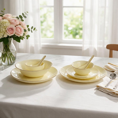 Modern Vanilla Opal Dinnerware Set with Gold Accents 33 Pcs