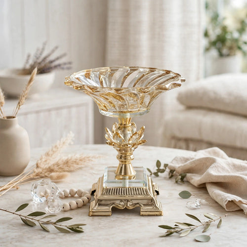 Elegant Gold Branch Crystal Glass Serving Stand