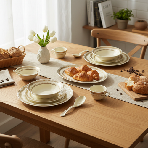 Modern Royal Gold & Ivory Crown Fine Dinnerware Set 35 Pcs