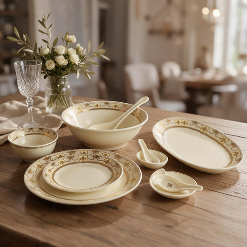 Imperial Cream & Gold Renaissance Border Dinnerware Set 35 Pcs