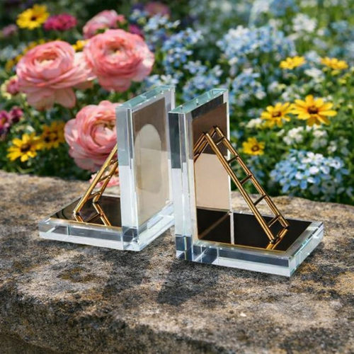 Luxury Crystal & Gold Ladder Bookends