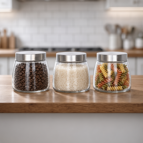 Contemporary Clear Glass Dry Fruit & Pantry Jar Set 3 Piece