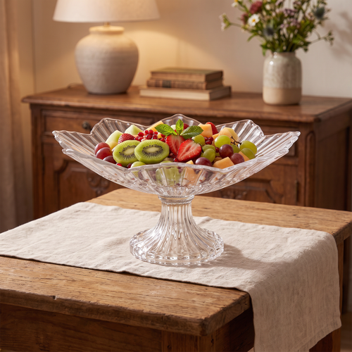 Elegant Scalloped Crystal Glass Bowl 12 Inch