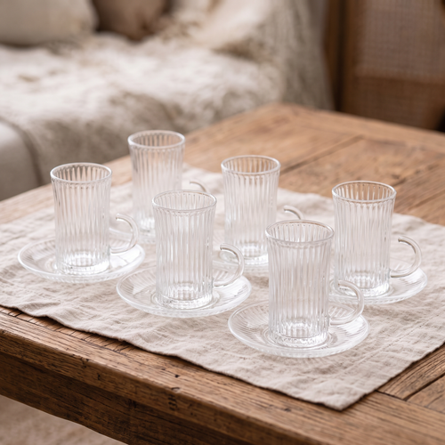 Artisan Ribbed Crystal Glass Tea & Espresso Set of 6