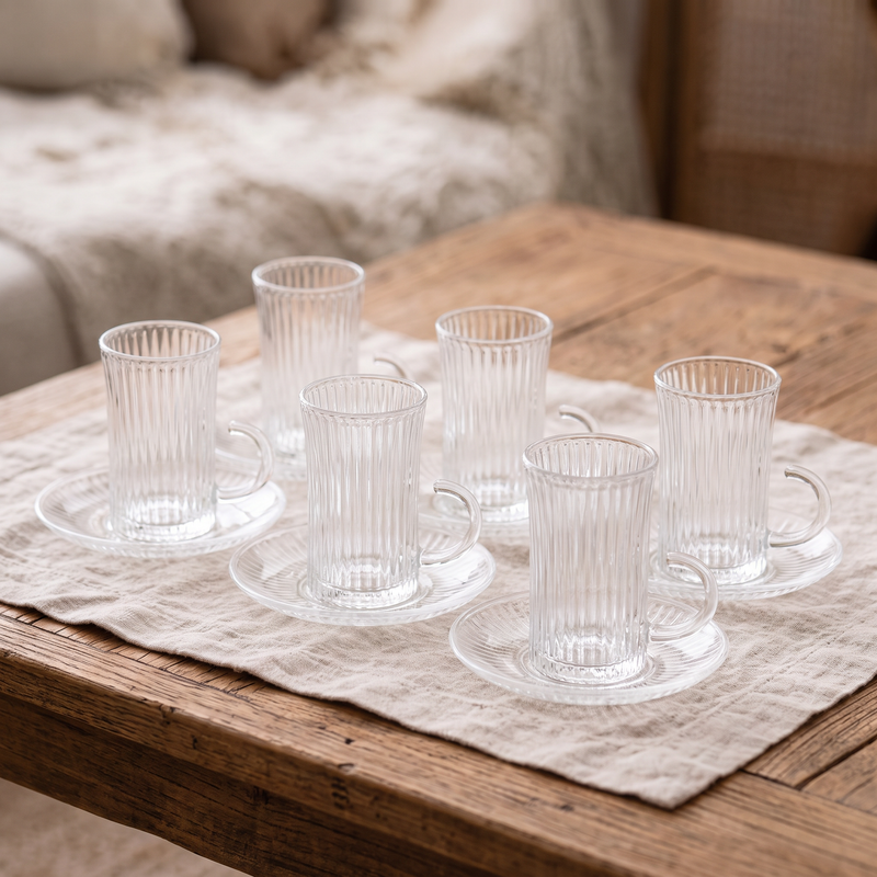Artisan Ribbed Crystal Glass Tea & Espresso Set of 6