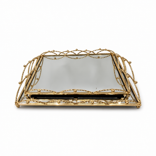 Luxury Golden Metal Framed Mirrored Vanity & Serving Trays