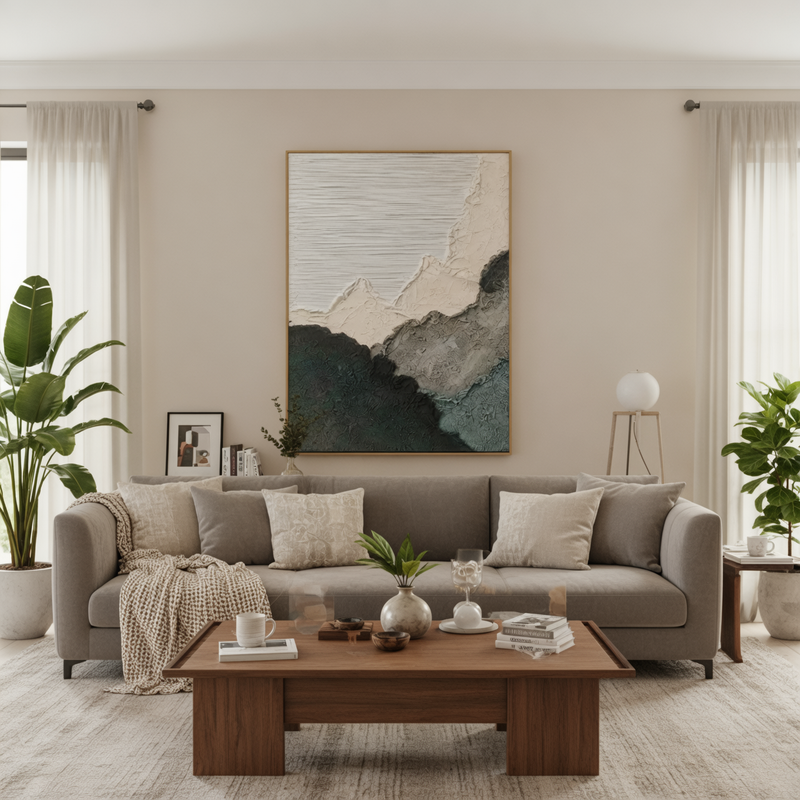 Modern Mountain Landscape Textured Canvas Wall Art