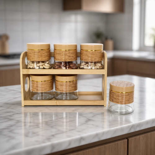 Luxury Glass Jar Set with Gold Accent Bands 6 Piece